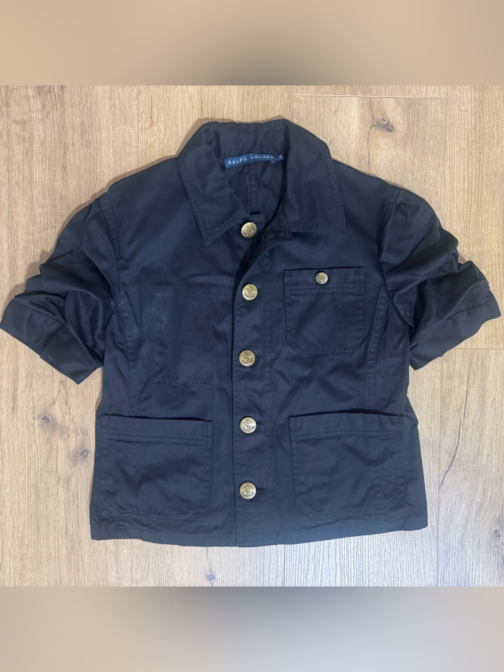 Vintage Ralph Lauren Black Short-Sleeve Button-Front Shirt Jacket